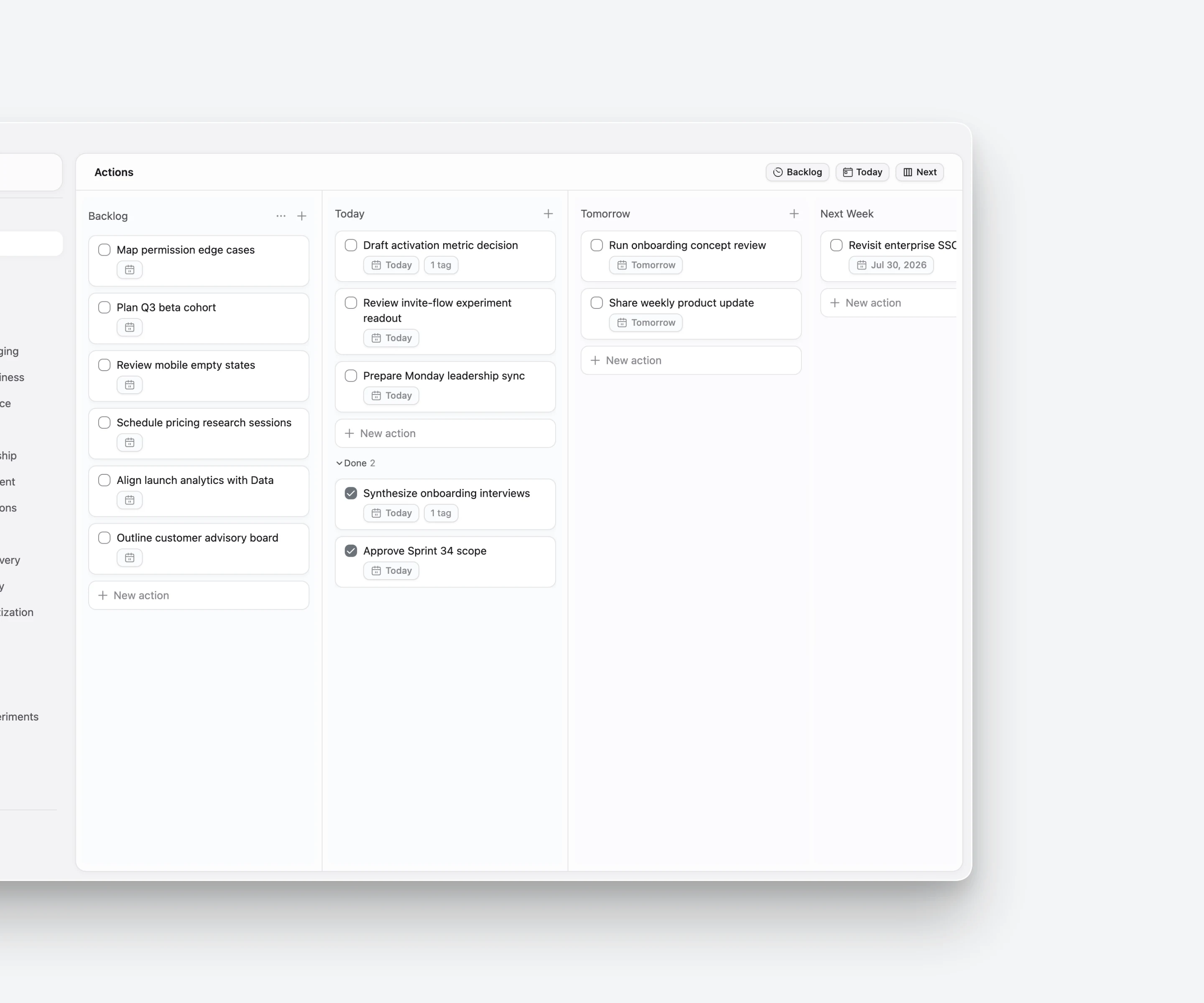 ActionDrivenNote workflow screenshot showing action setup.